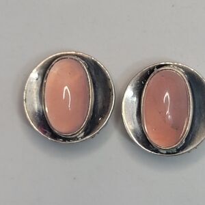 Vintage 835 Silver And Rose Quartz Clip On Earrings